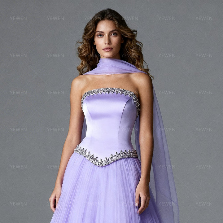 Lavender Strapless Evening Dress with 3D Oversized Floral Women's Formal Gowns