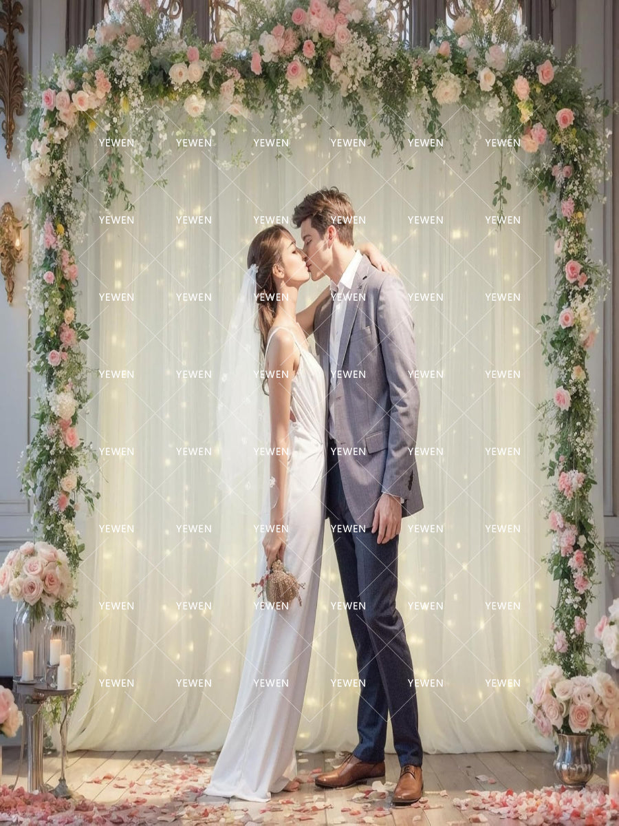 Mesh Outdoor Wedding Gauze Mantle with Light String for Photography Background and Scene Arrangement Backdrops YW2603112D
