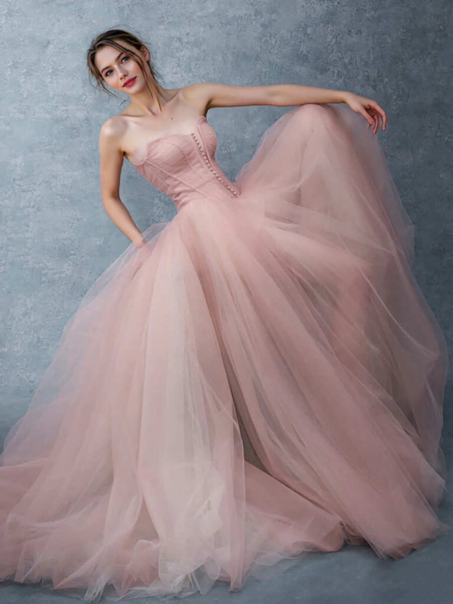 A Line Pink Tulle Dress Corset Prom Dress Princess Bridal Shower Dress 24W / Soft Pink