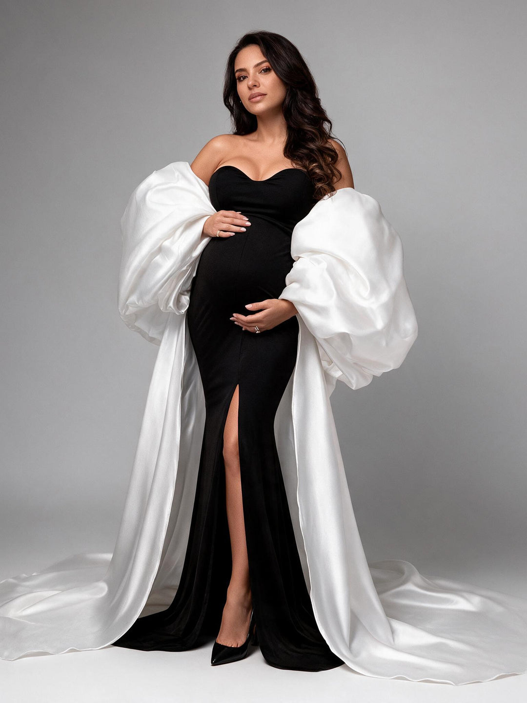 Oversized Satin Cape Mermaid Maternity Photoshoot Gown YW2693010