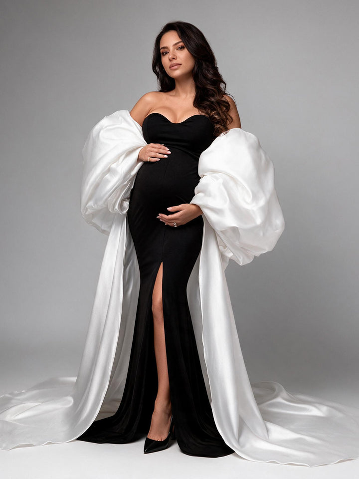 Oversized Satin Cape Mermaid Maternity Photoshoot Gown YW2693010