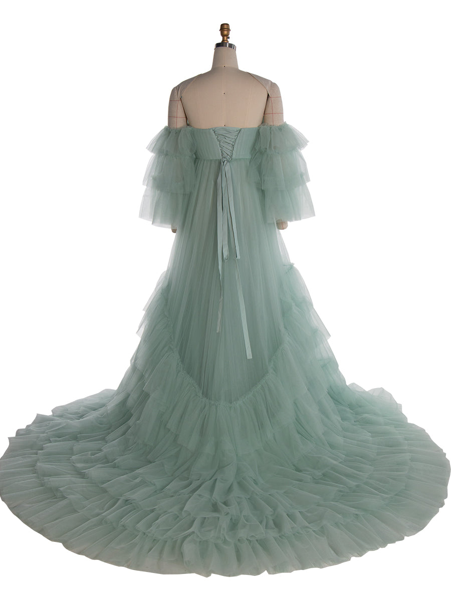 Baby Blue Tulle Dress for Photoshoot Ruffle Colorful Wedding Dresses YW2051-2 4 / N207 White Baby Blue Tulle Dress for Photoshoot Ruffle Colorful Wedding Dresses YW2051-2 4 / N207 White