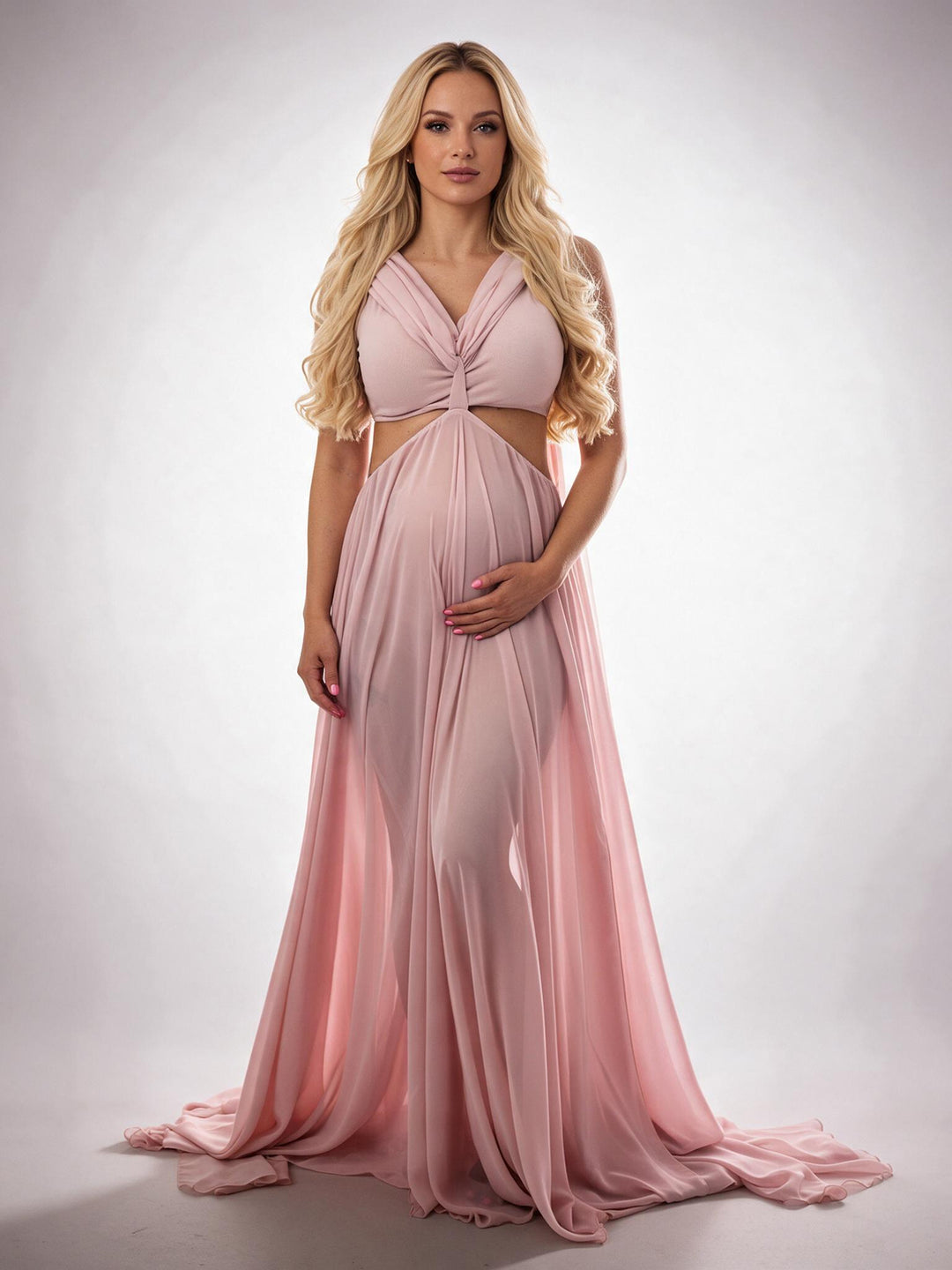 Wrap V-Neck Cutout Sheer Chiffon Maternity Photoshoot Gown YW2609306