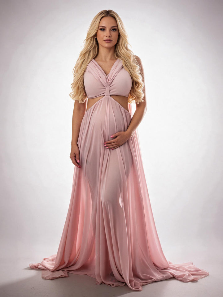 Wrap V-Neck Cutout Sheer Chiffon Maternity Photoshoot Gown YW2609306