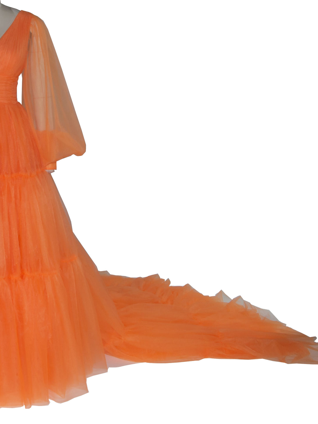 Orange Tullle Dress Long Puffy Sleeves Colored Wedding Dress Photoshoot Props Dress YW240130 yewendress Orange Tullle Dress Long Puffy Sleeves Colored Wedding Dress Photoshoot Props Dress YW240130 yewendress