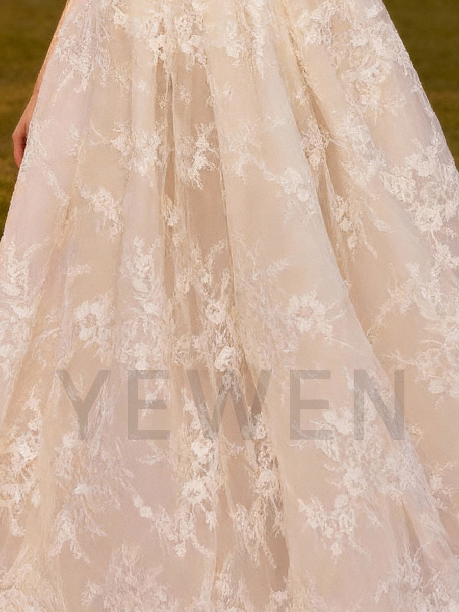 Romantic Halter V Neck Wedding Dress A Line Lace Bridal Gown