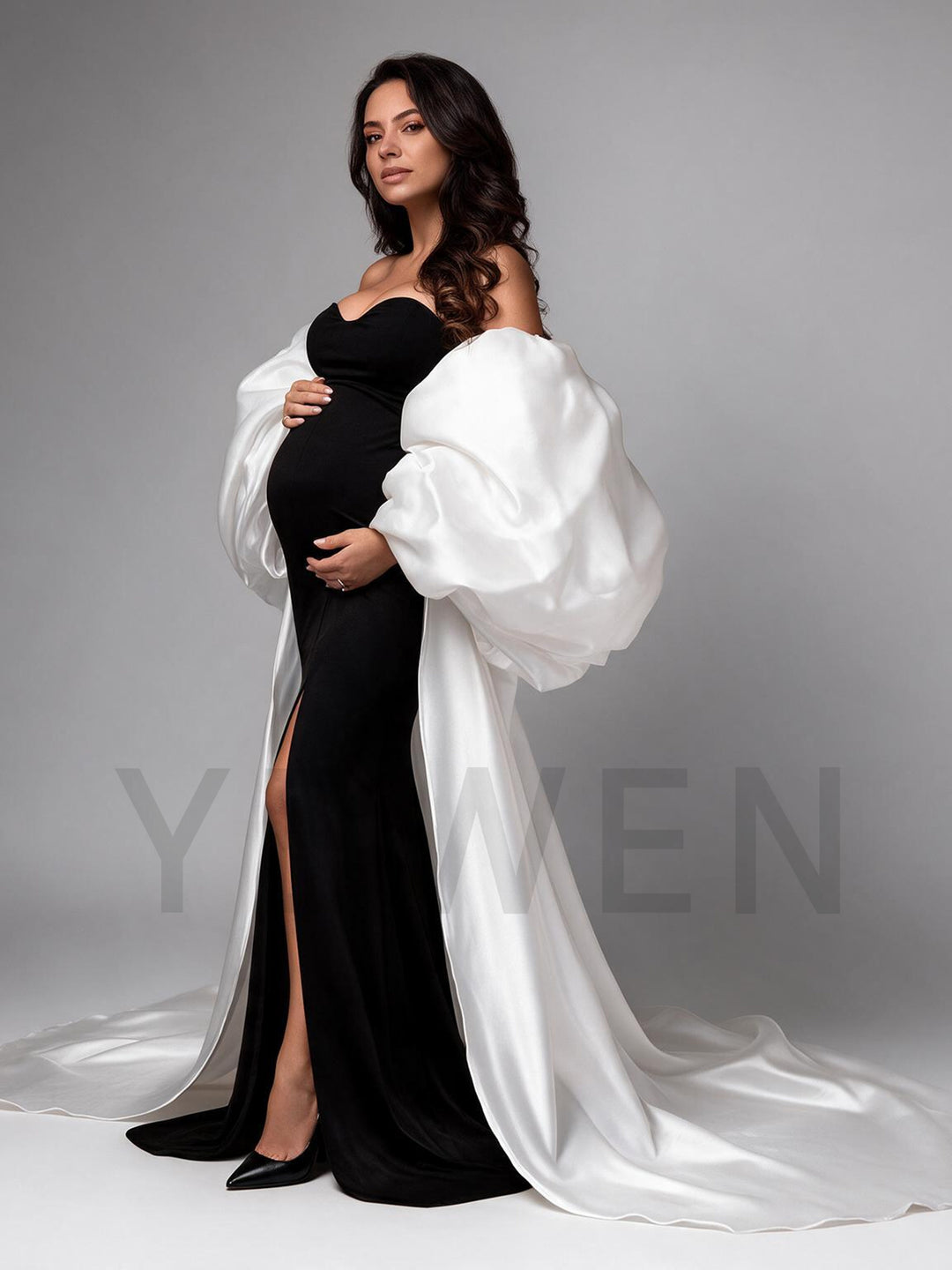 Oversized Satin Cape Mermaid Maternity Photoshoot Gown YW2693010
