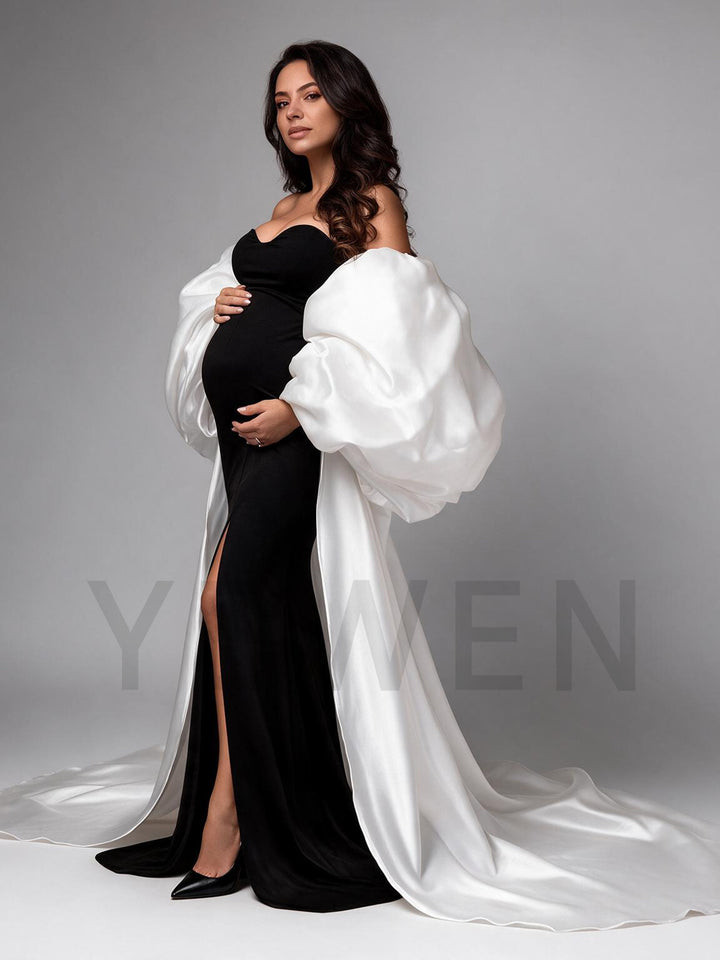 Oversized Satin Cape Mermaid Maternity Photoshoot Gown YW2693010