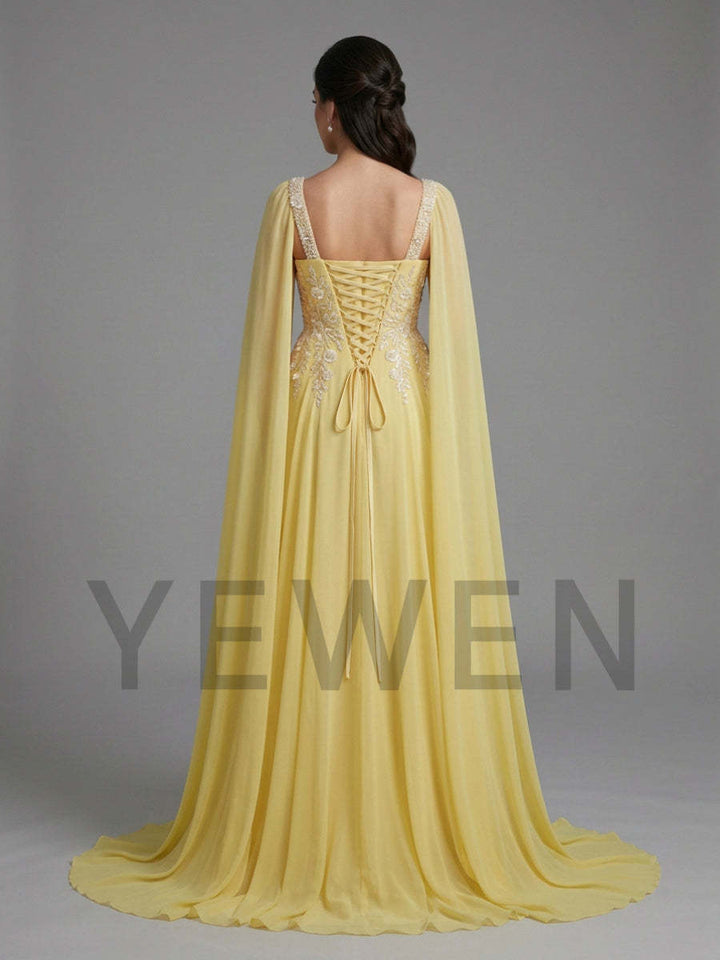 Chiffon Cape Sleeve Floral Sequin Maternity Baby Shower Dress YD260928