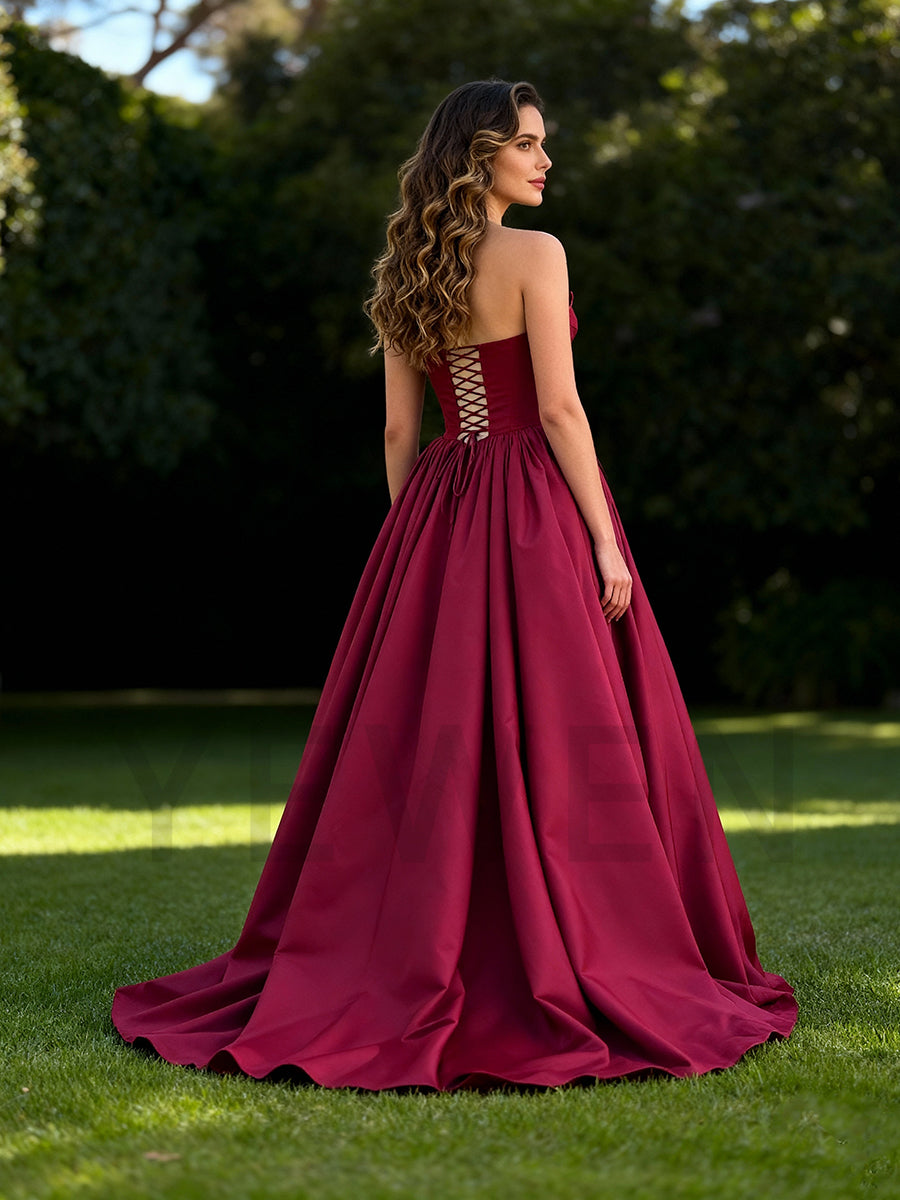 Burgundy Prom Dress Sation Backless Formal Occasion Celebrity Banquet Gown