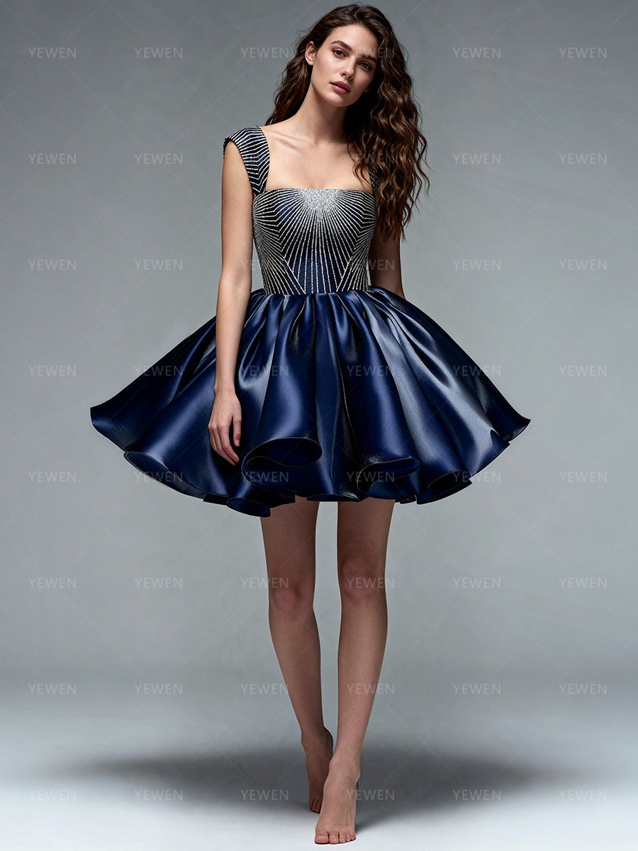 Navy Blue Short Prom Dress 2026 A Line Mini Cocktail Party Gown