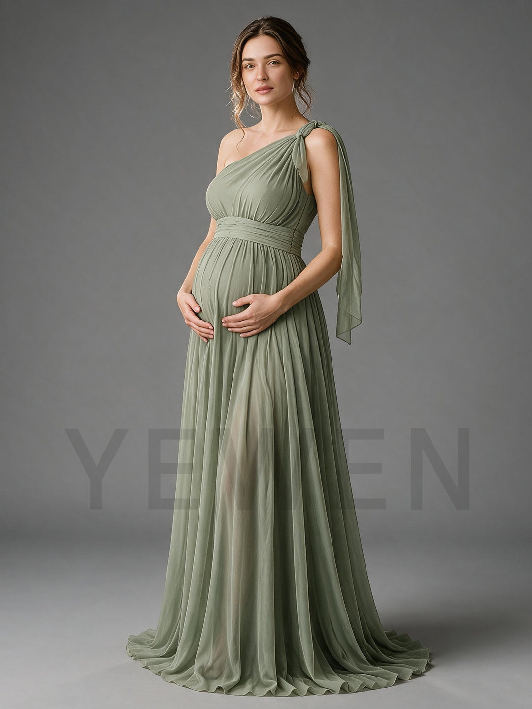 One Shoulder Chiffon Maternity Maxi Dress Baby Shower Photoshoot