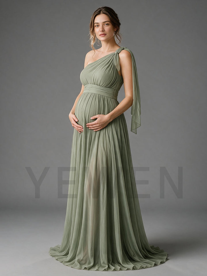 One Shoulder Chiffon Maternity Maxi Dress Baby Shower Photoshoot