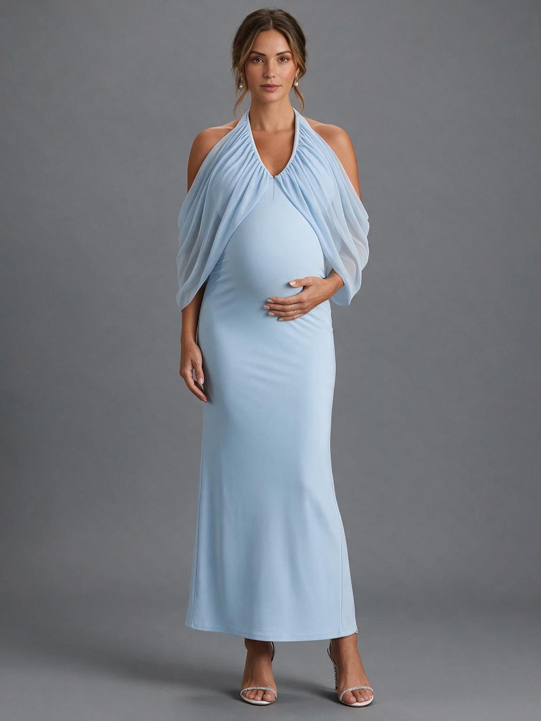 Halter V-Neck Cold Shoulder Maternity Dress for Baby Shower YM261005