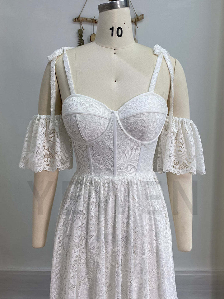 Boho Lace Maxi Dress for Wedding Vintage Bohemian Bridal Dress Elopement Dress YW240036