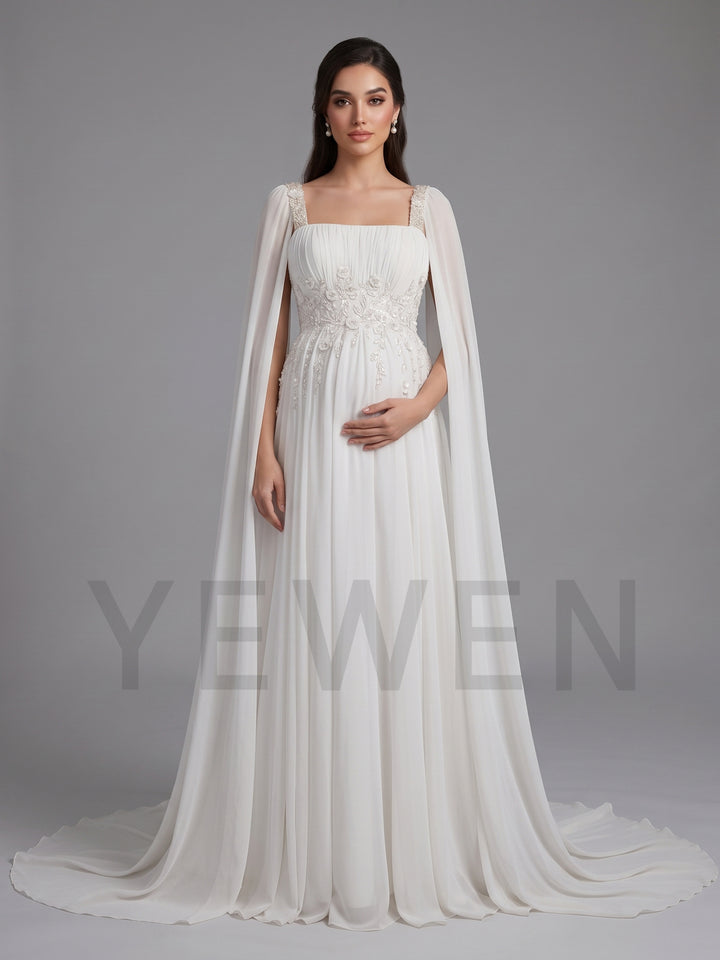 Chiffon Cape Sleeve Floral Sequin Maternity Baby Shower Dress YD260928