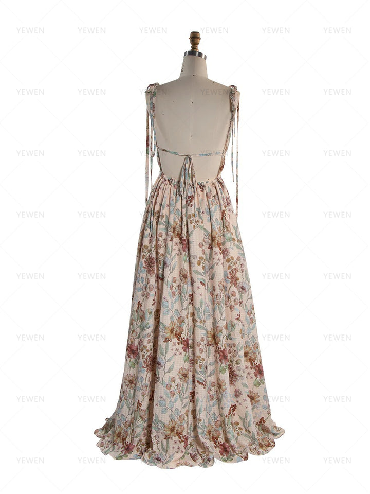 Boho Vintage Maxi Dress Spaghetti Strap Printing Photoshoot Gown YW260260