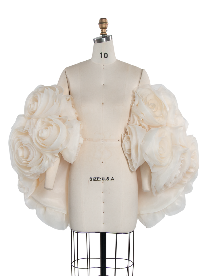 Bridal Organza Cape with Handmade Flowers Romantic Photography Cape YW260263-1