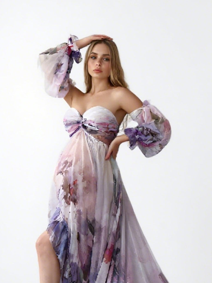 Bohemian Printed Chiffon Maternity Dress for Photoshoot Pregnancy Dress Photoshoot YW240526