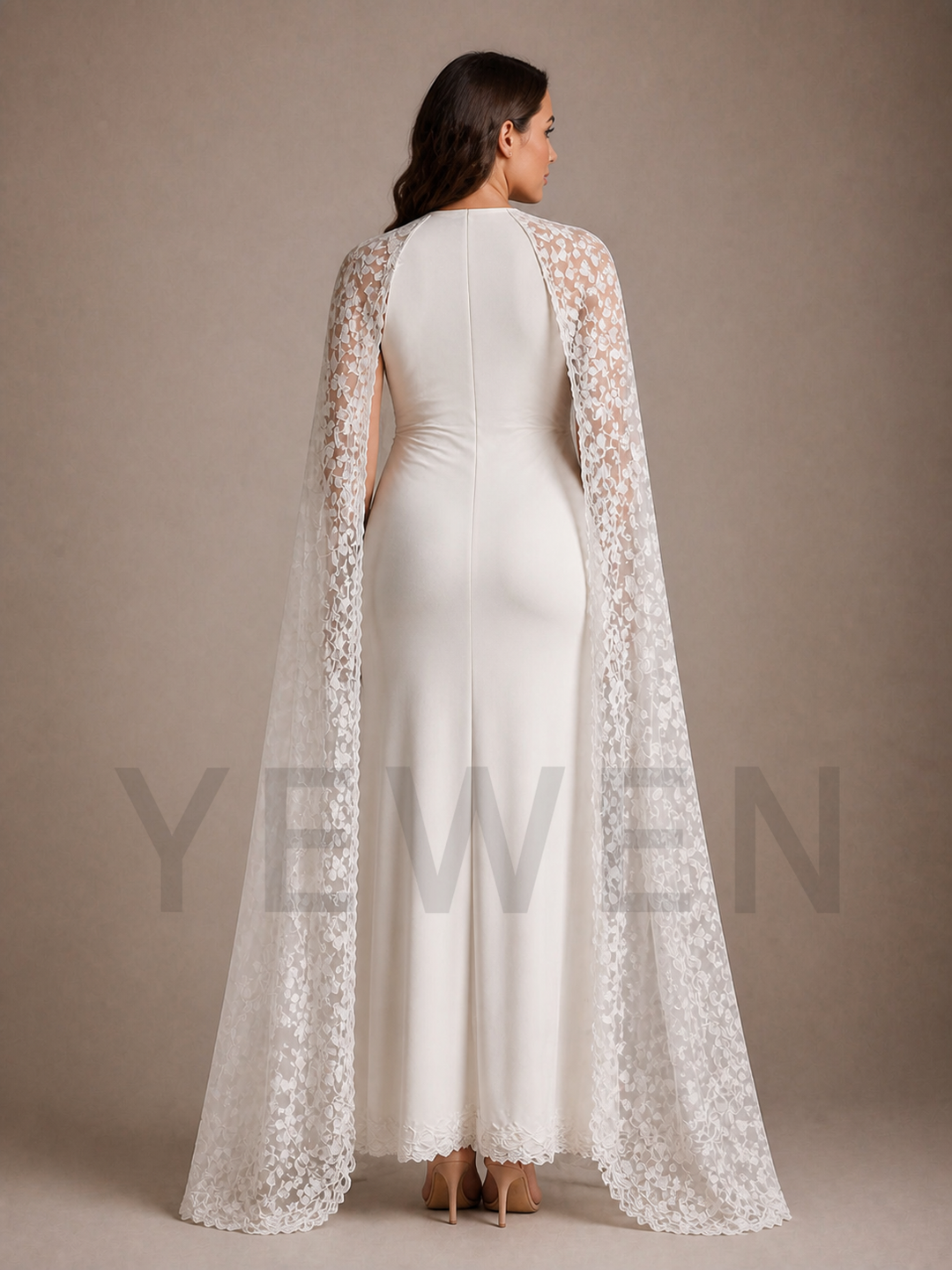 White Lace Cape Maternity Baby Shower Dress ZX014