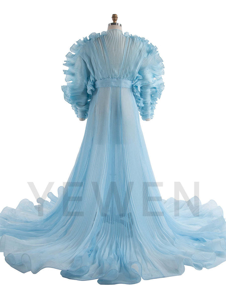 V Neck Pleated Organza Maternity Dresses for Photoshoot Big Skirt Sheer Dress for Maternity Baby Shower YW250013