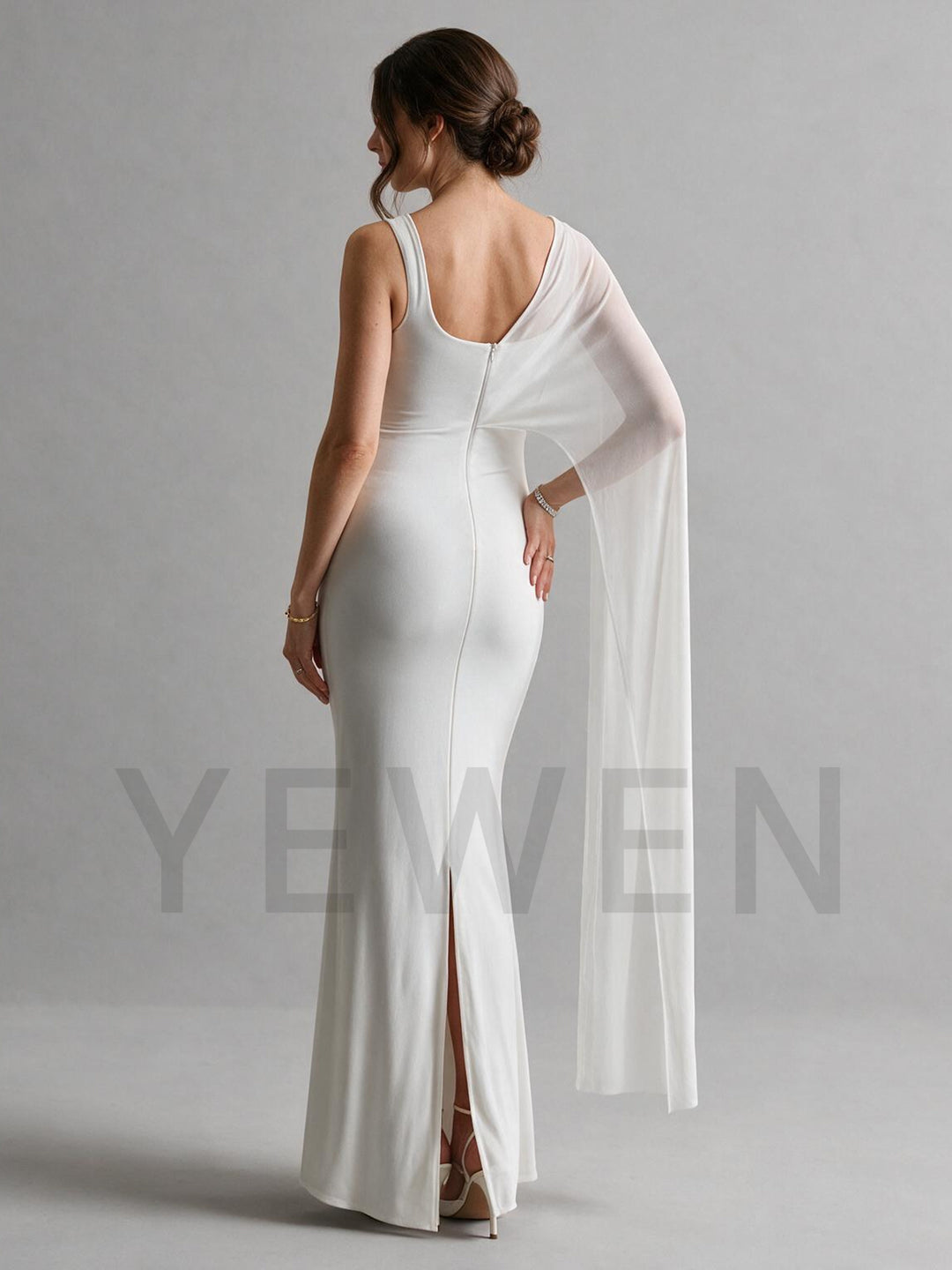 One-Shoulder Sheer Cape Maternity Dress for Baby Shower YM261007