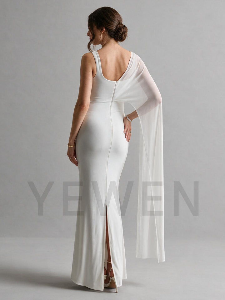 One-Shoulder Sheer Cape Maternity Dress for Baby Shower YM261007