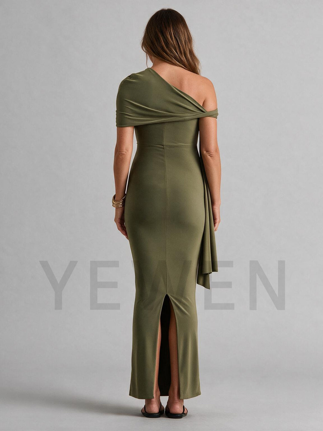 Asymmetrical One-Shoulder Twist Ruched Maternity Dress for Baby Shower