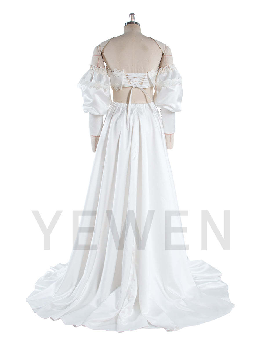 2 Piece White Wedding Set Boho Bridal Party Dress Vacation Dress for Photo Shoot YW250007