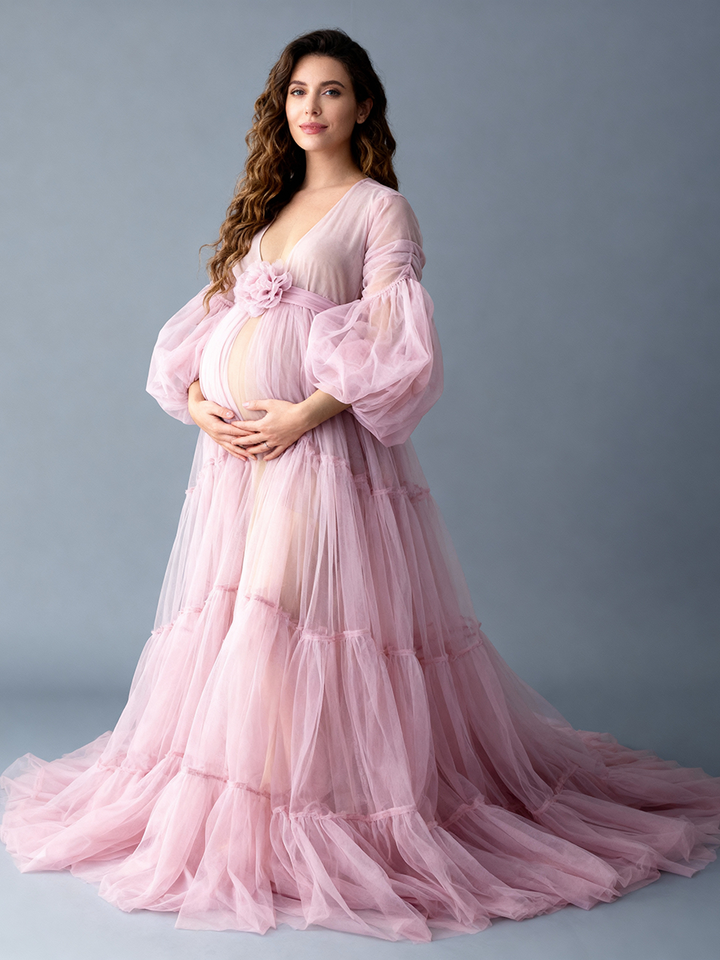 Elegant Flowy Maternity Gown Pregnancy Photoshoot Dress Baby Shower Dress