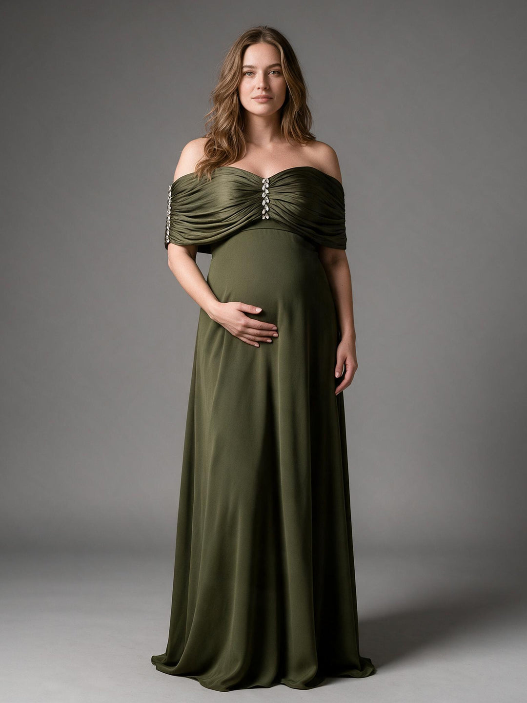 Off-Shoulder Rhinestone Maternity Dress for Baby Shower YW2609234