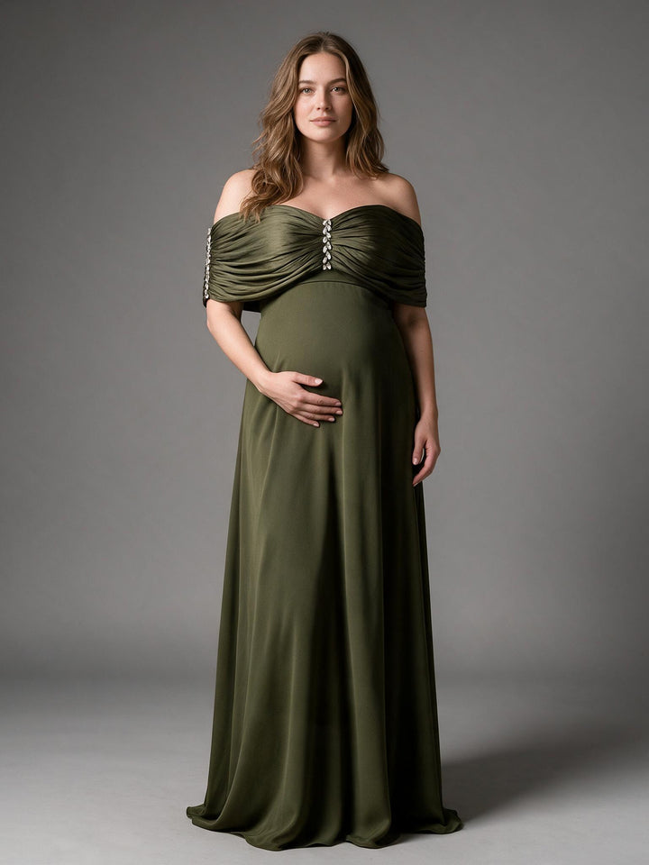 Off-Shoulder Rhinestone Maternity Dress for Baby Shower YW2609234