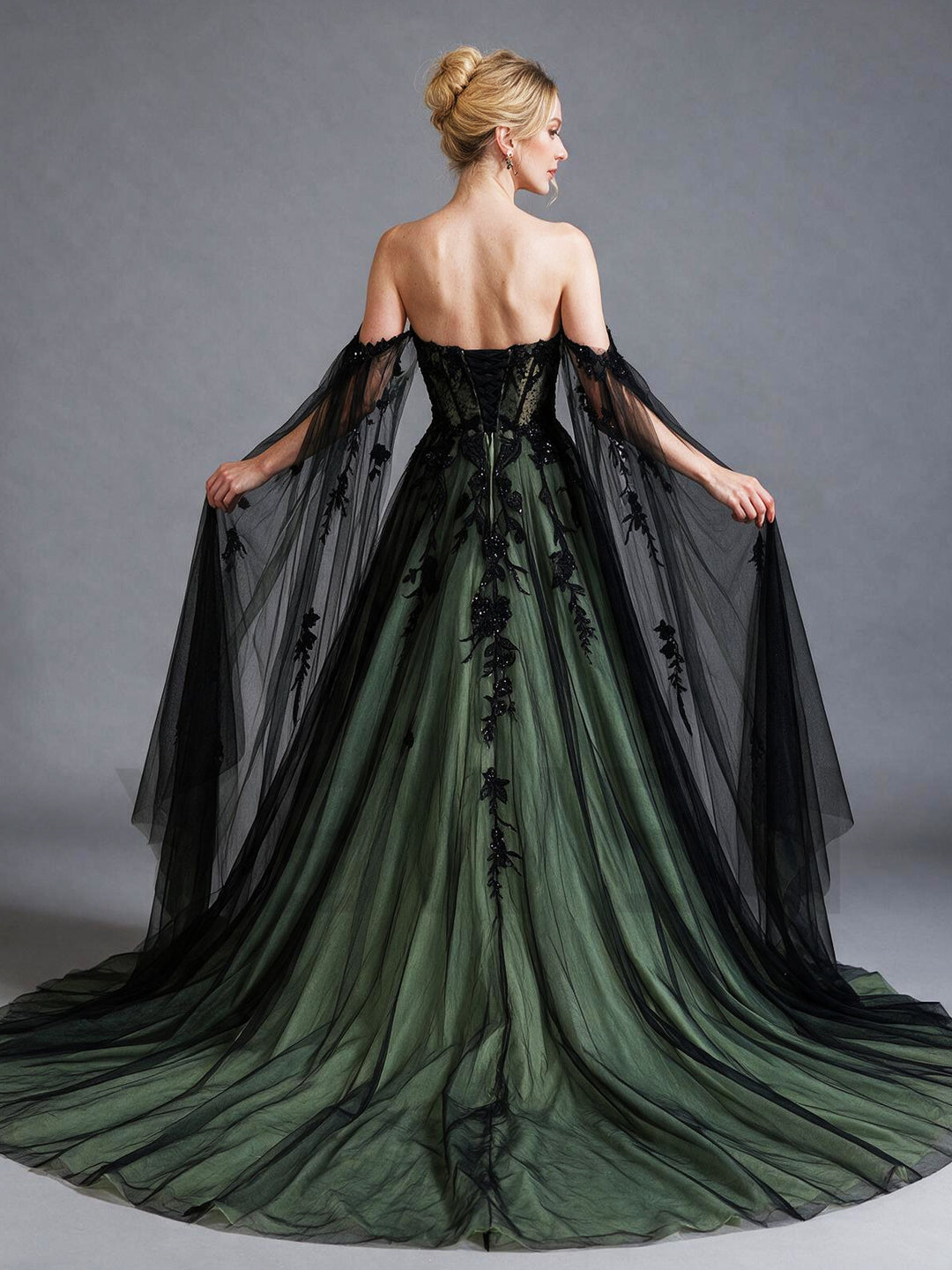 Strapless Sheer Lace Bodice Floral Evening Gown YX26101