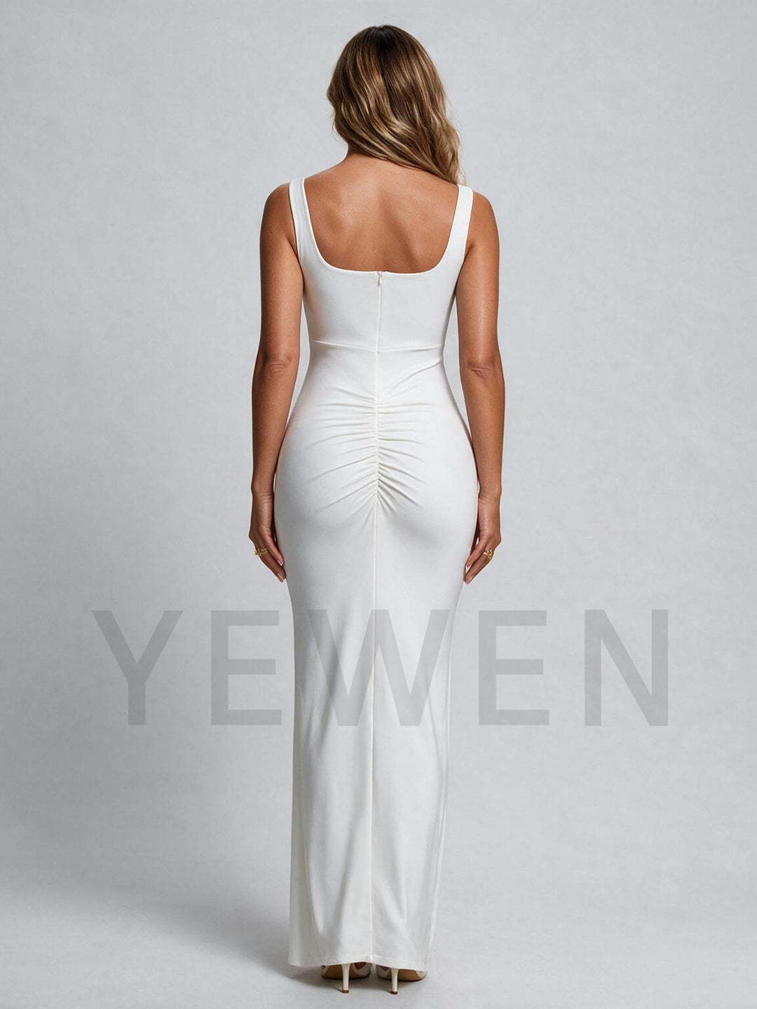 Square Neck Fitted Sleeveless High Slit Maternity Baby Shower Dress