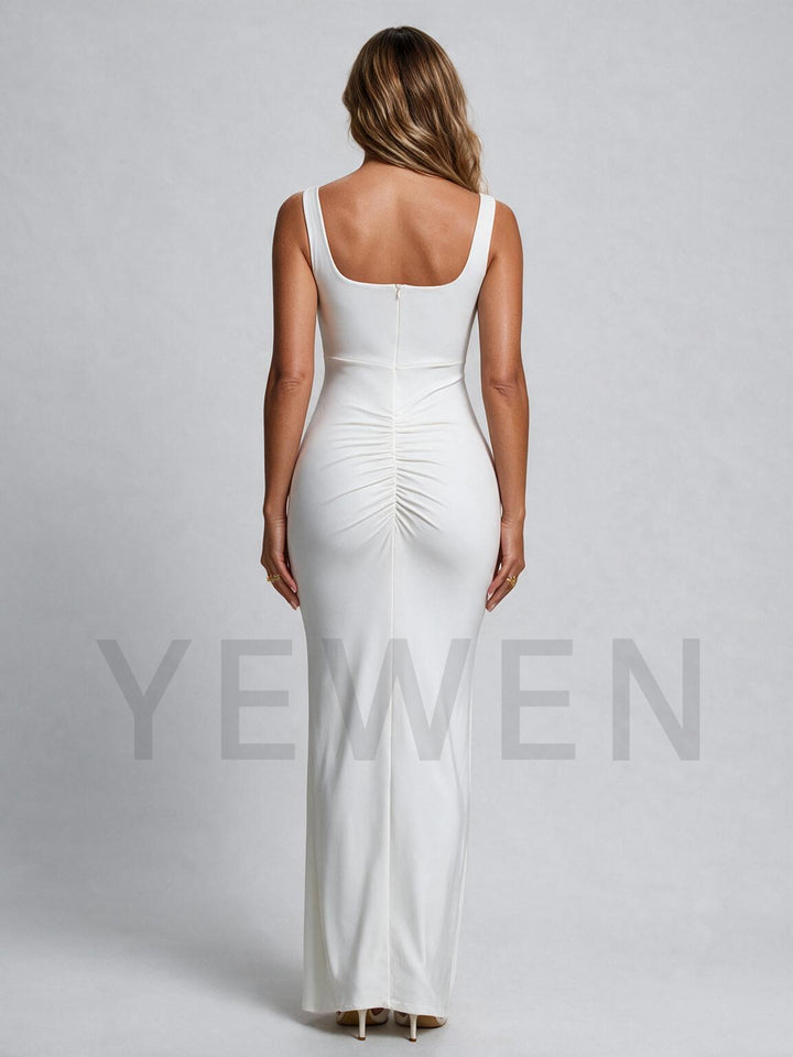 Square Neck Fitted Sleeveless High Slit Maternity Baby Shower Dress