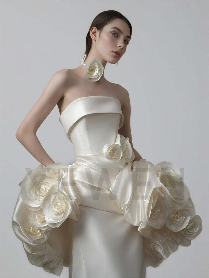 Fashin 3D Satin Flowers Wedding Cape with The Dress Bridal Gown Customised