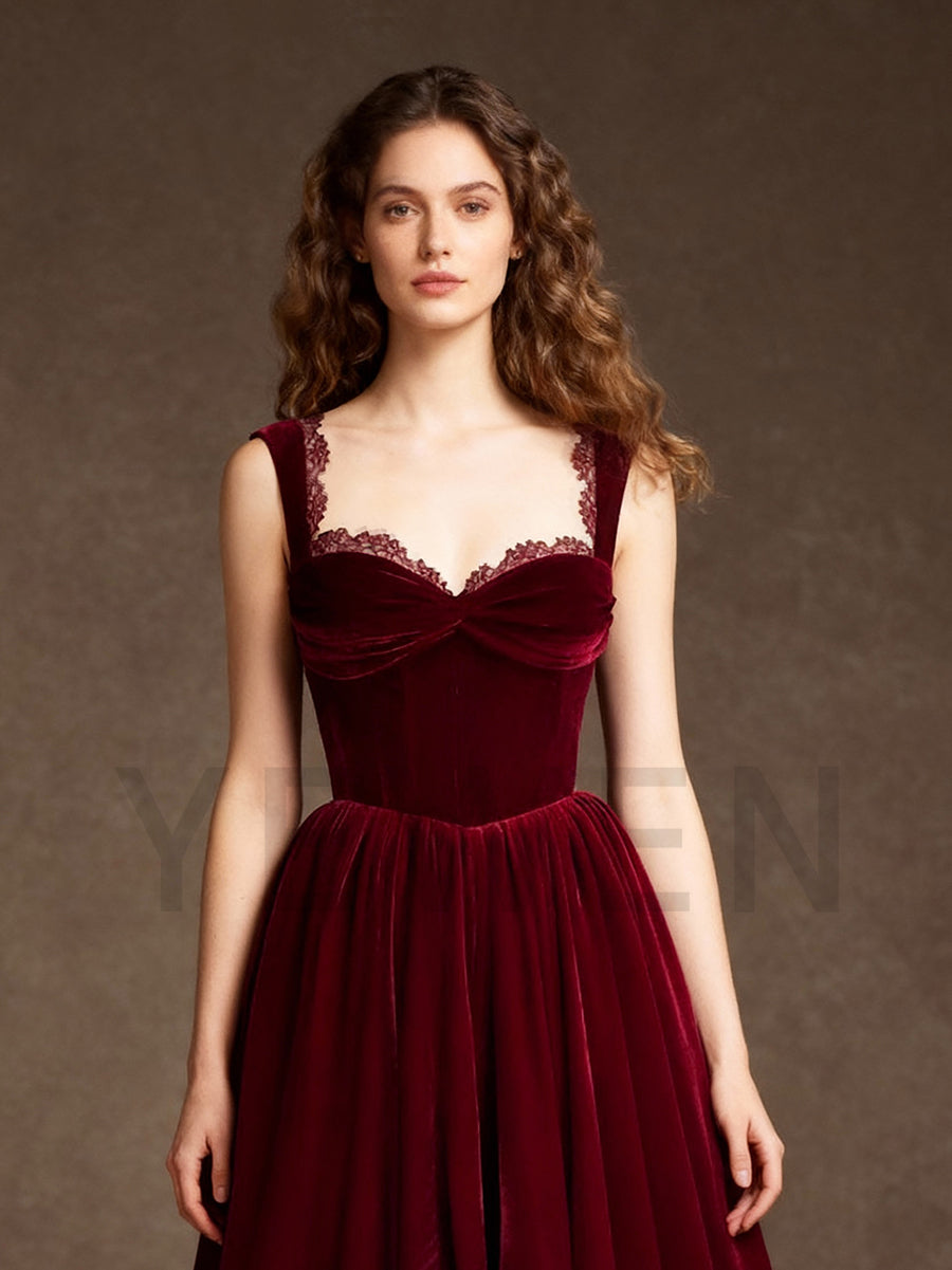 Burgundy Velvet Evening Dress for Women Formal Dress Birthday Dress