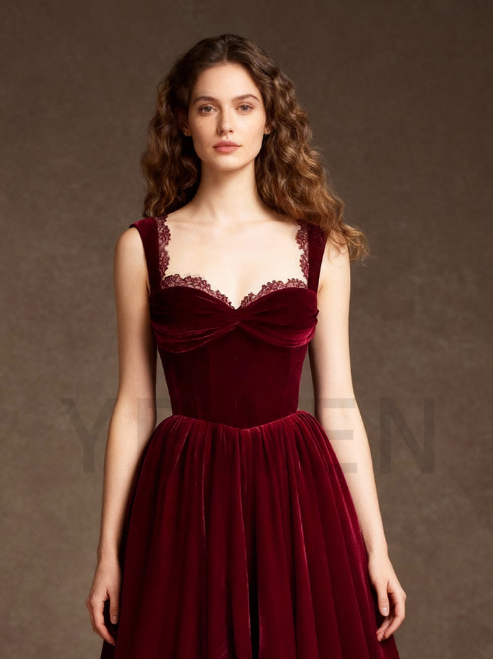 Burgundy Velvet Evening Dress for Women Formal Dress Birthday Dress