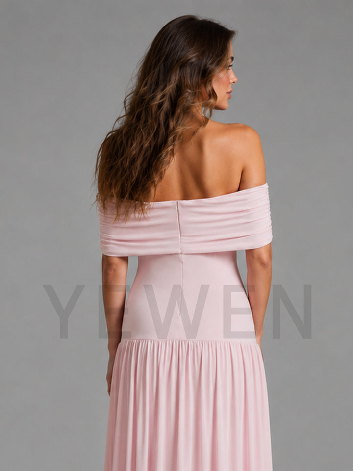 Pink Off Shoulder Maternity Dress for Baby Shower & Photoshoot