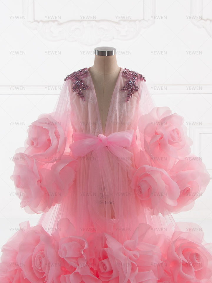 Pink Organza 3D Flowers Child Birthday Dress Flower Girl Dresses Princess Party Dress Photo Shooting Dress YW260298