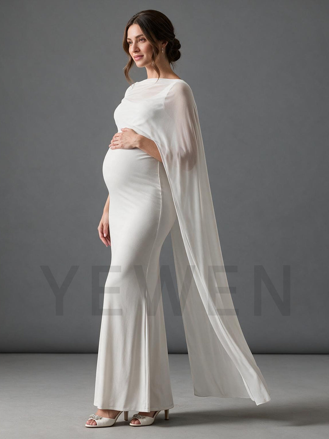 One-Shoulder Sheer Cape Maternity Dress for Baby Shower YM261007