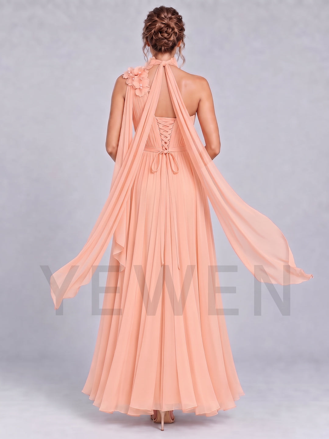 One-Shoulder Flowy Cape 3D Floral Maternity Baby Shower Dress L-26946
