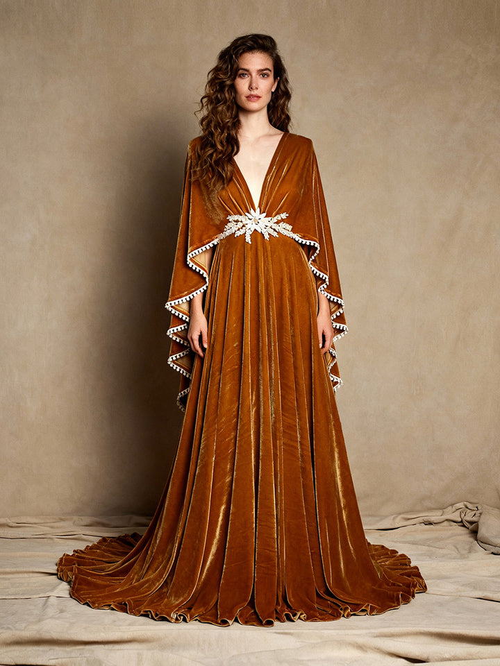 Stretch Velvet Boho Gown Long Sleeves Magical Dress for Special Moments Photo Shoots Dress YEWEN YW220818