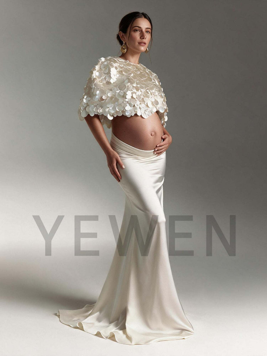 Two-Piece 3D Sequin Cape Mermaid Maternity Baby Shower Dress YW2609251