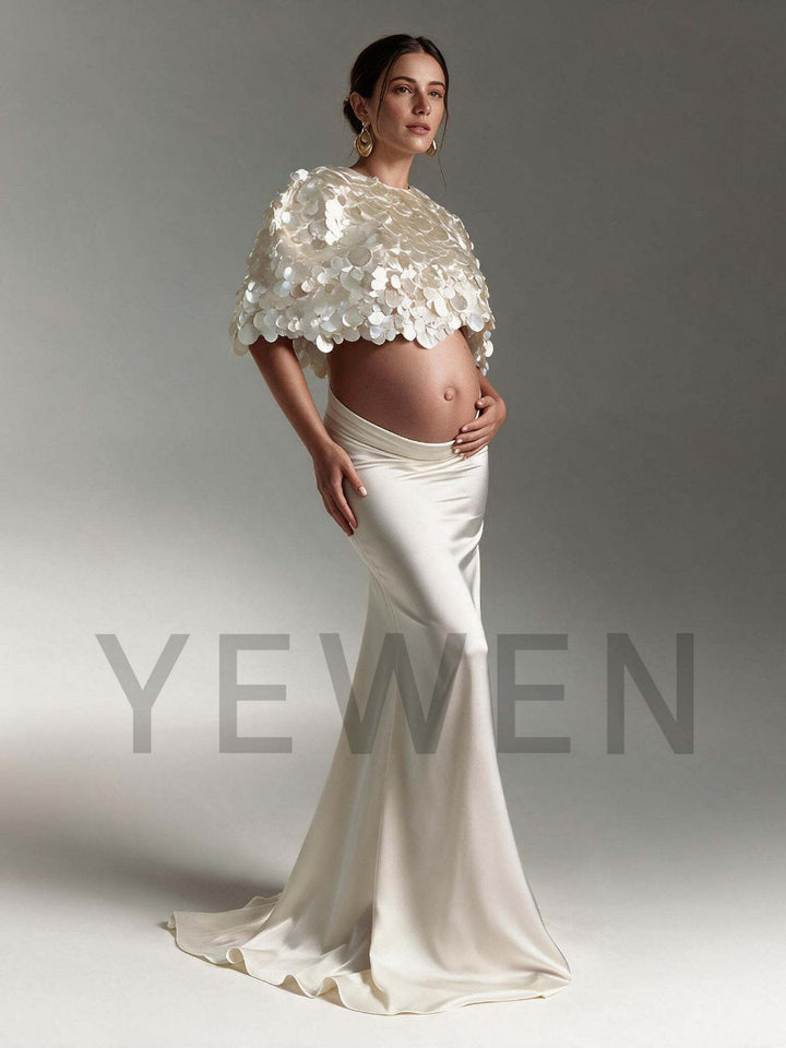 Two-Piece 3D Sequin Cape Mermaid Maternity Baby Shower Dress YW2609251