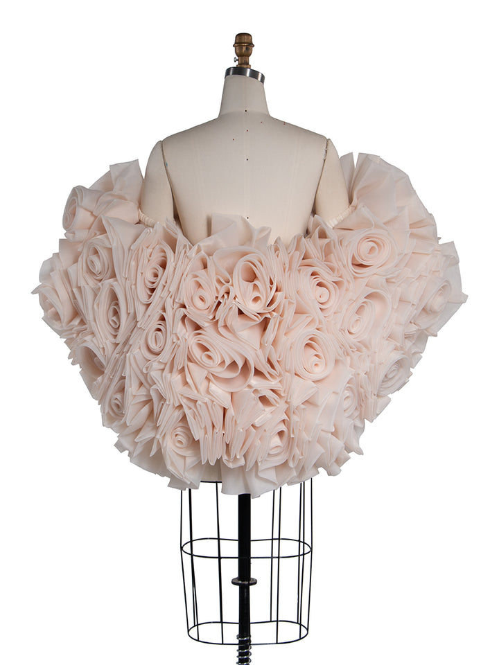 Bridal Cape /Wedding Billowing Organza 3D Flower Cape/ Rose Bridal Shrug/ Couture Cape For Photoshoot YW251005