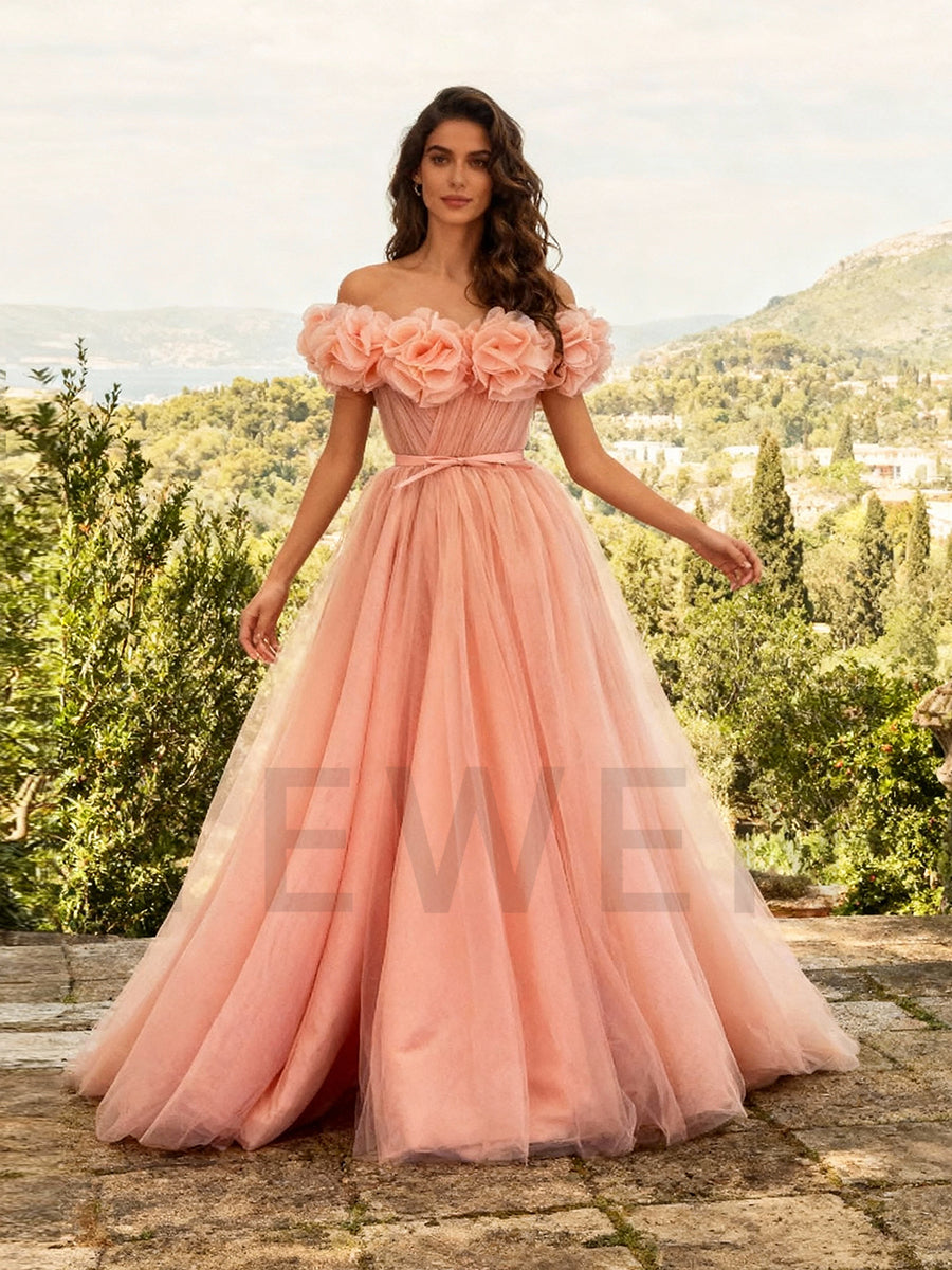 Peach Tulle Dress for Wedding Guest Luxury Off Shoulder Prom Dress