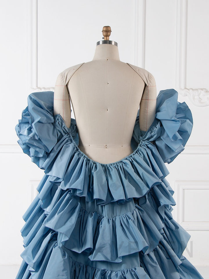 Blue Layer Ruffles Cape Maternity Women Jacket for Photoshoot YW250095