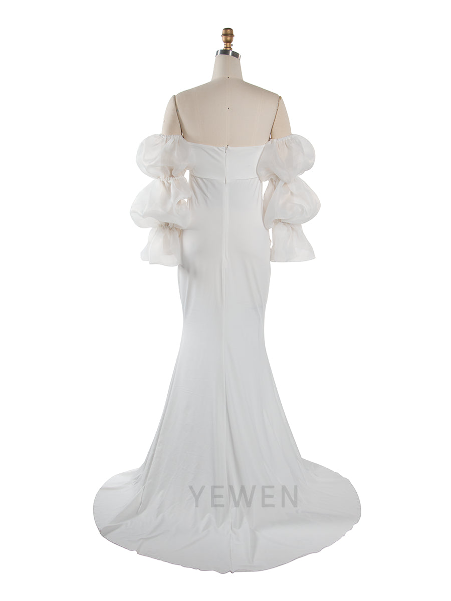 Ivory Mermaid Dress Photoshoot Detachable Sleeves Stretchy Maternity Dress YW250088