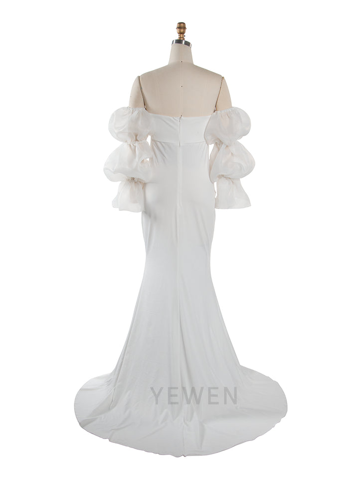 Ivory Mermaid Dress Photoshoot Detachable Sleeves Stretchy Maternity Dress YW250088